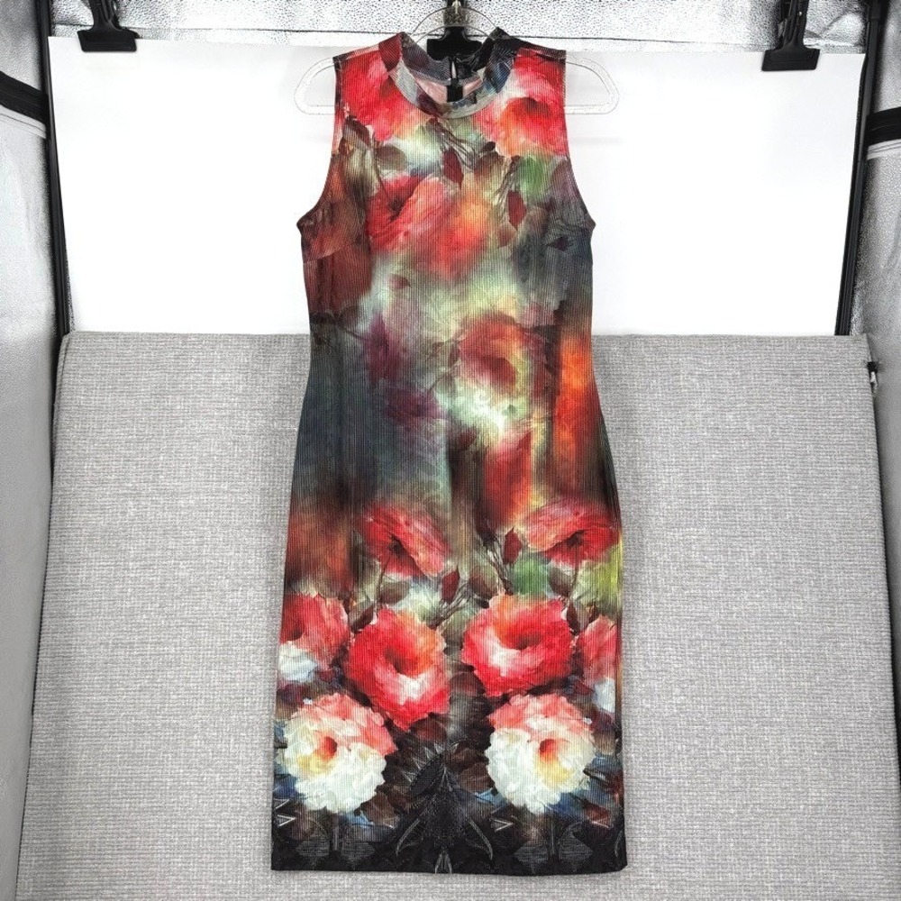 Beige by eci Floral Sheath Dress Women Large Stretch Artsy Cottage Boho Funky